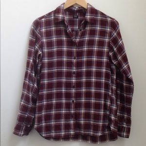 Uniqlo burgundy flannel button-up